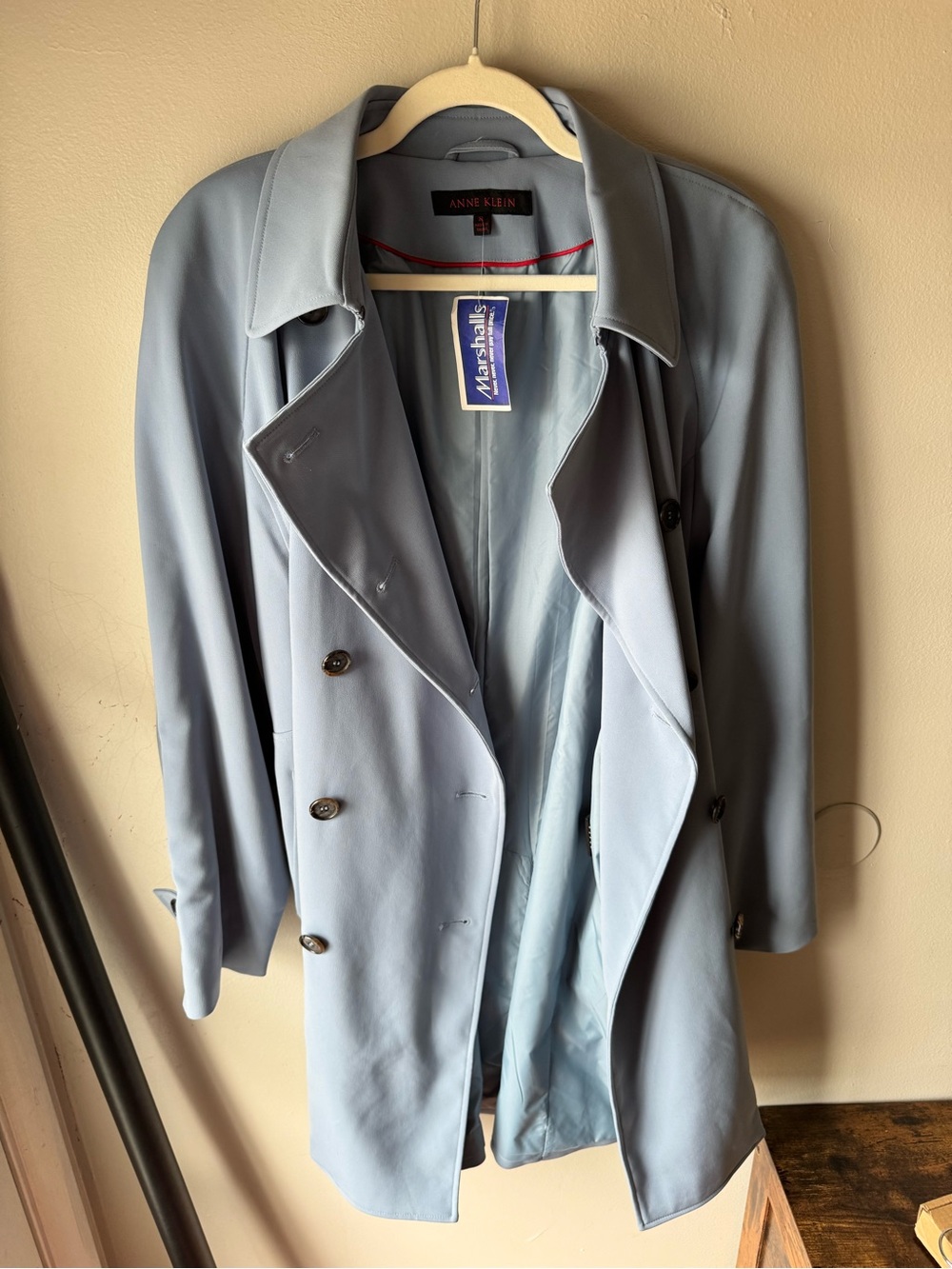 Vintage 90s NWT Anne Klein Light Blue Double Breasted Belted Trench Coat Sz XL - Picture 3 of 6